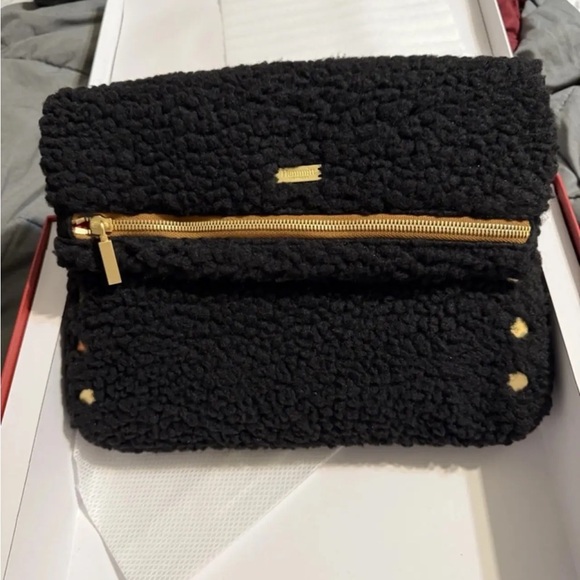 Hammitt Black Textured Clutch with Gold Accents